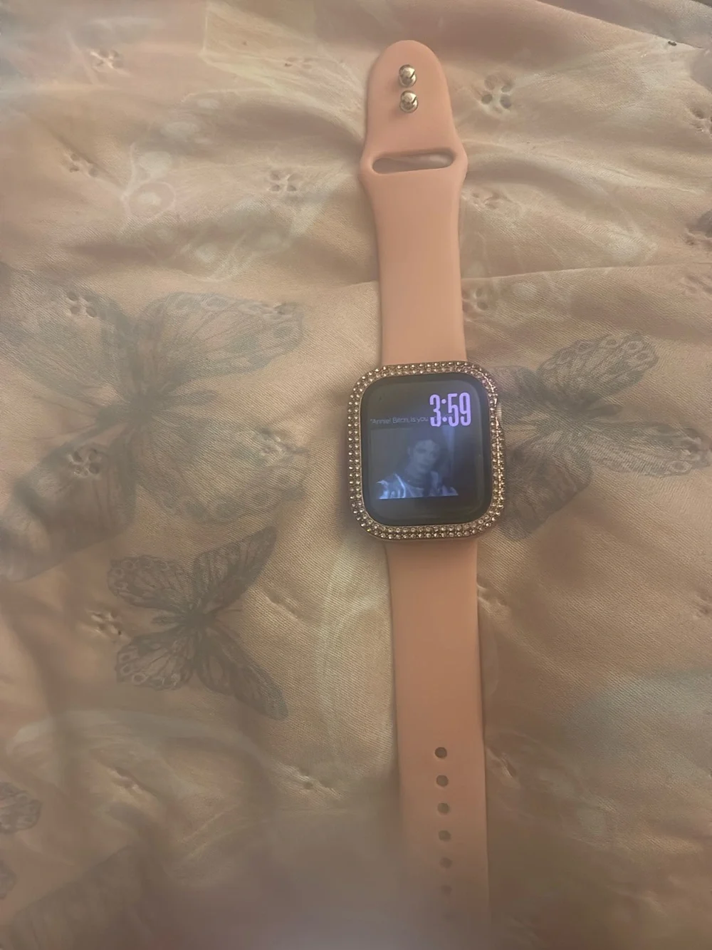 Pink Silicone Smartwatch with Crystal Bezel